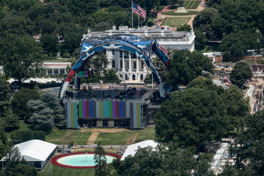 Construction continues on a temporary arena for the UFC Freedom 250 fight card at the White House, Washington, June 5, 2026. — Reuters pic