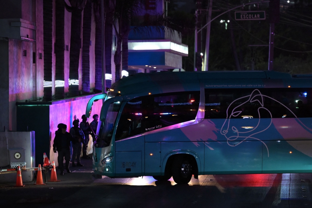 Mexican National Guard officers escort the bus carrying Iran’s players as it arrives at the Marriott Hotel after a training session in Tijuana, Mexico, on June 10, 2026, ahead of the 2026 Fifa World Cup football tournament. — AFP pic 