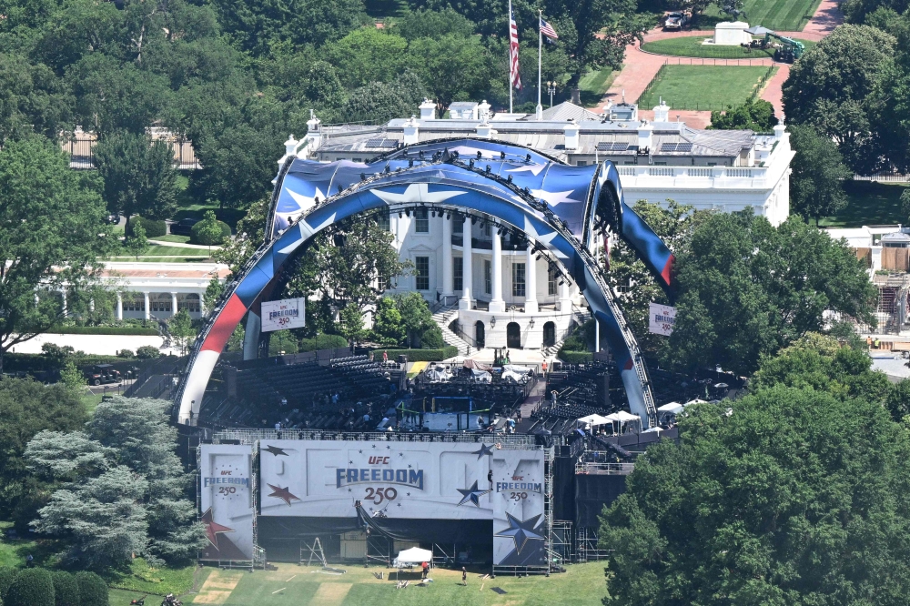 The structure known as “the Claw” is seen on the South Lawn of the White House in Washington, D.C. on June 12, 2026 before the UFC Freedom 250 event. — AFP pic