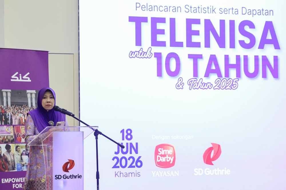 Yayasan Sime Darby chief executive officer Dr Yatela Zainal Abidin speaks during the launch of Telenisa’s 10-year and 2025 statistics and findings at SD Guthrie Tower in Ara Damansara, June 18, 2026. — Picture by Yusof Isa