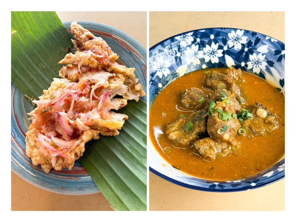 Thai Style Fried Pork (left) has a light, fluffy crust but lacks a punchier flavour. Curry Pork Ribs (right) needs more time to cook down the pork ribs and more depth for its curry. — Pictures by Lee Khang Yi