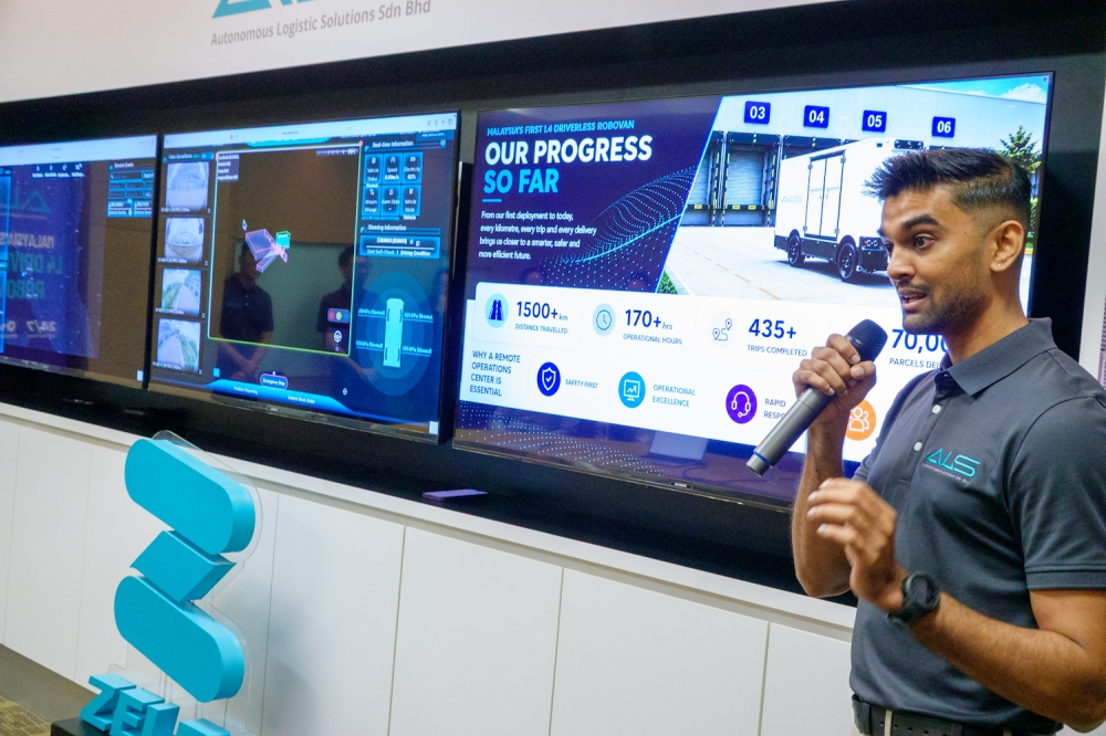 ALS Operations & Growth lead Shriraam Asokumar speaks during the launch of Malaysia’s first Autonomous Vehicle Remote Operations Centre in Cyberjaya, July 31, 2026. — Picture by Raymond Manuel