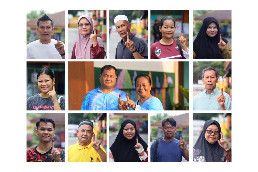 A combination photo shows voters in the 16th Negeri Sembilan State Election at Sekolah Kebangsaan Kampung Putra in Jelebu on August 1, 2026. — Bernama pic