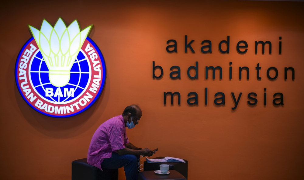 The Badminton Association of Malaysia (BAM) logo at the National Badminton Academy in Kuala Lumpur, January 21, 2022. u00e2u20acu201d Bernama pic 