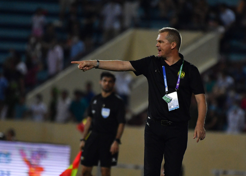 National under-23 squad head coach Brad Maloney during the match against Laos in Nam Dinh May 11, 2022. u00e2u20acu201d Bernama pic